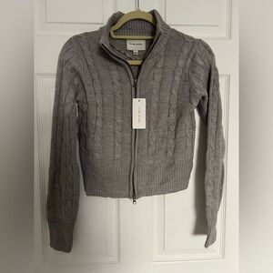 ‼️NWT: Pink Rose Heather Grey Zip Cable Knit Sweater - S